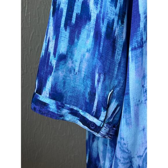 Chico's Women's Asymmetrical Overlay Tunic Top Floral Blue Sequins Size 3/XL/16 - Picture 8 of 16